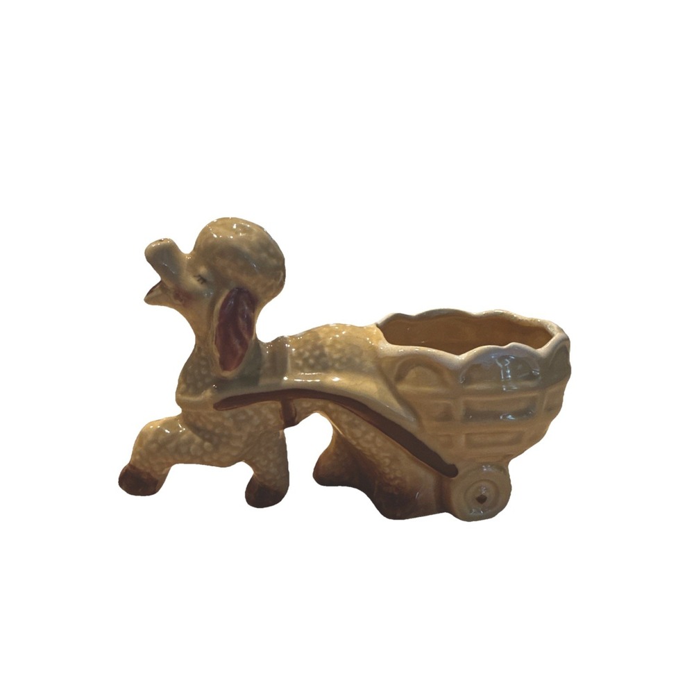 Vintage Apricot Poodle‎ Ceramic Mini Planter Pottery Dog Figurine